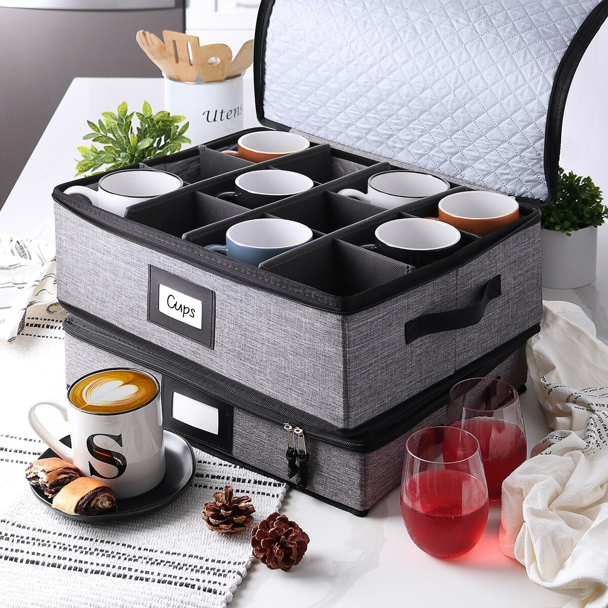 StorageBud Dinnerware Storage Containers - Stackable Holders for Plates, Cups, Flatware, Stemware, & Platter Sets