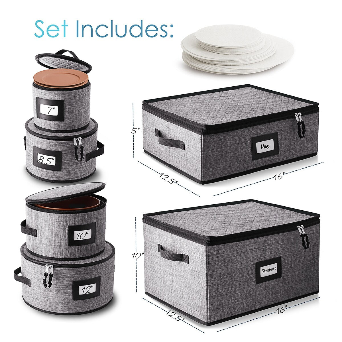 StorageBud Dinnerware Storage Containers - Stackable Holders for Plates, Cups, Flatware, Stemware, & Platter Sets