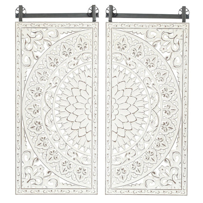 Décoration murale en bois blanc ivoire vieilli avec des accents noirs (lot de 2)