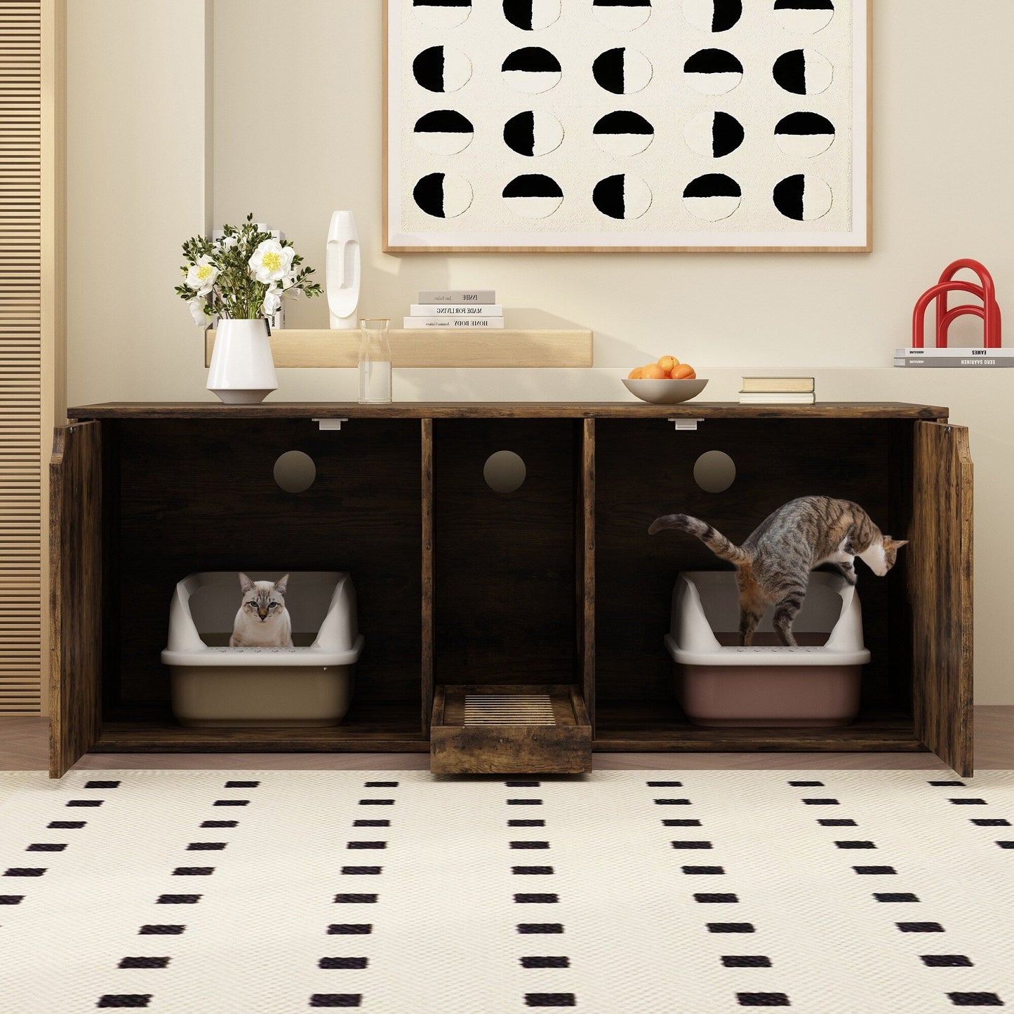 Dual-Compartment Cat Litter Box Enclosure Multi-Functional Furniture