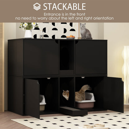 Dual-Compartment Cat Litter Box Enclosure Multi-Functional Furniture