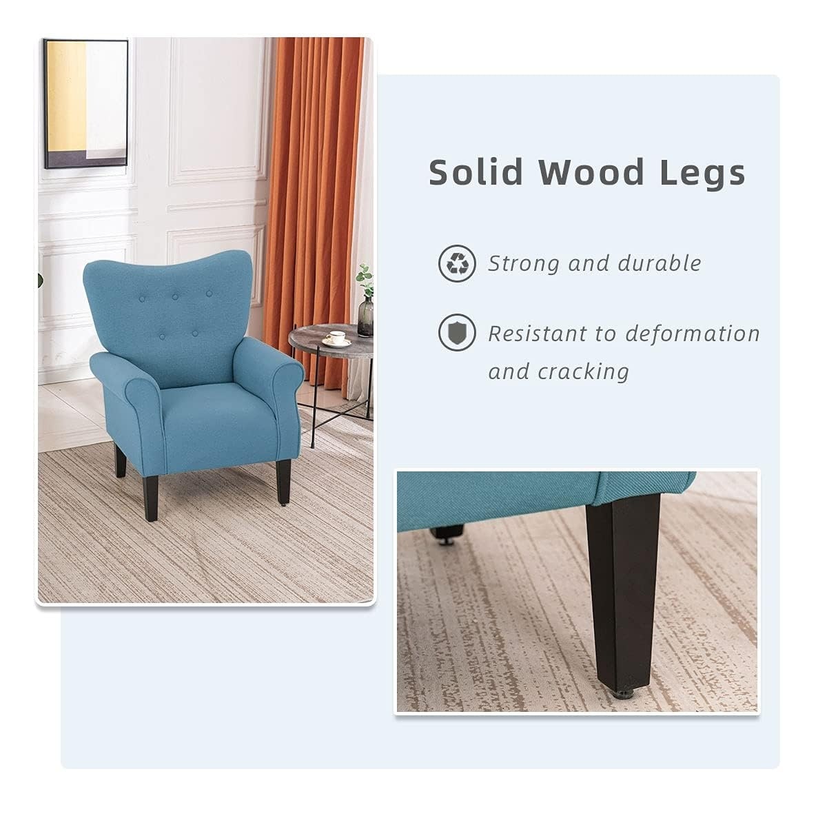 Fauteuil d'appoint moderne Erommy, fauteuil à dossier haut, canapé simple en tissu rembourré avec pieds en bois pour le salon