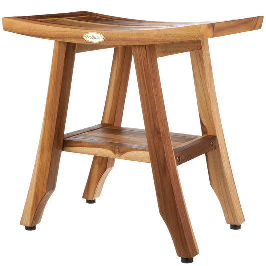 EcoDecors, Banc, Tabouret de douche, Siège de douche, Chaise de douche pour douche intérieure, Petit banc, Banc de douche en teck, Repose-pieds de douche