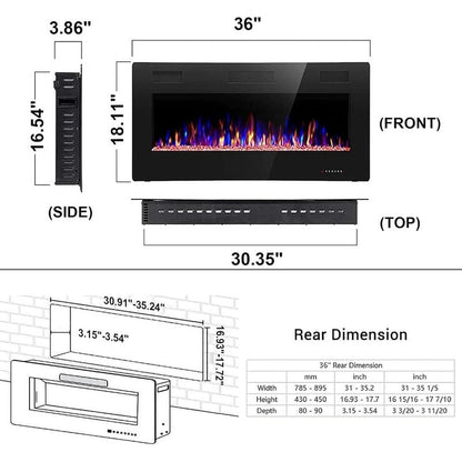 Cheminée électrique encastrée murale avec télécommande (750-1500 W)