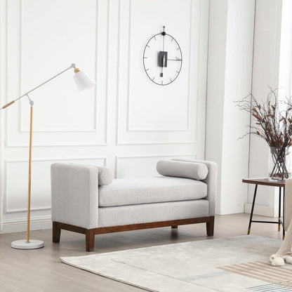 Elegant 53.5 Upholstered Ottoman Bench with Wood Legs & Bolster Pillows