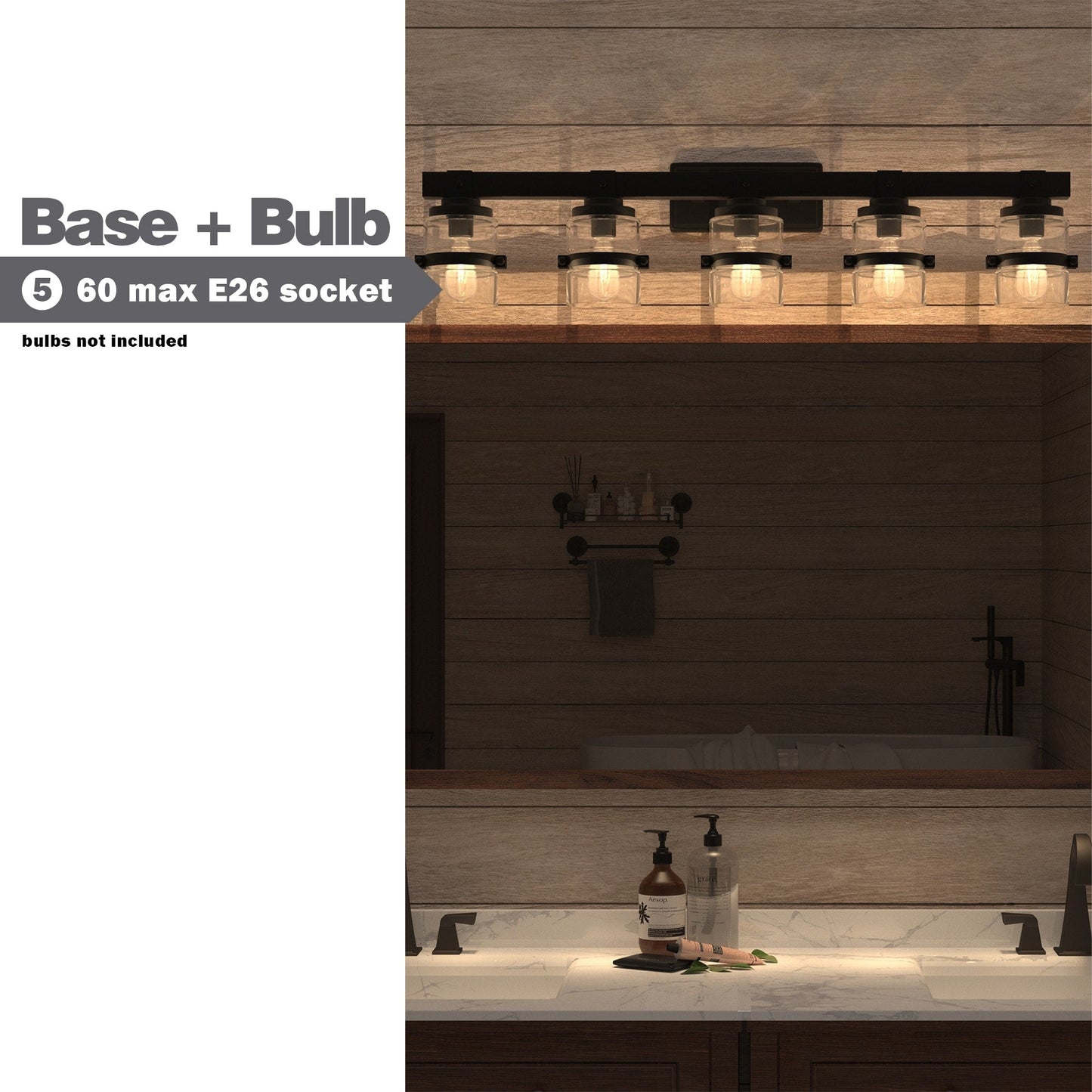 ExBrite Farmhouse 3-lights Bathroom Dimmable Iron Black Vanity Lights Wall Sconces