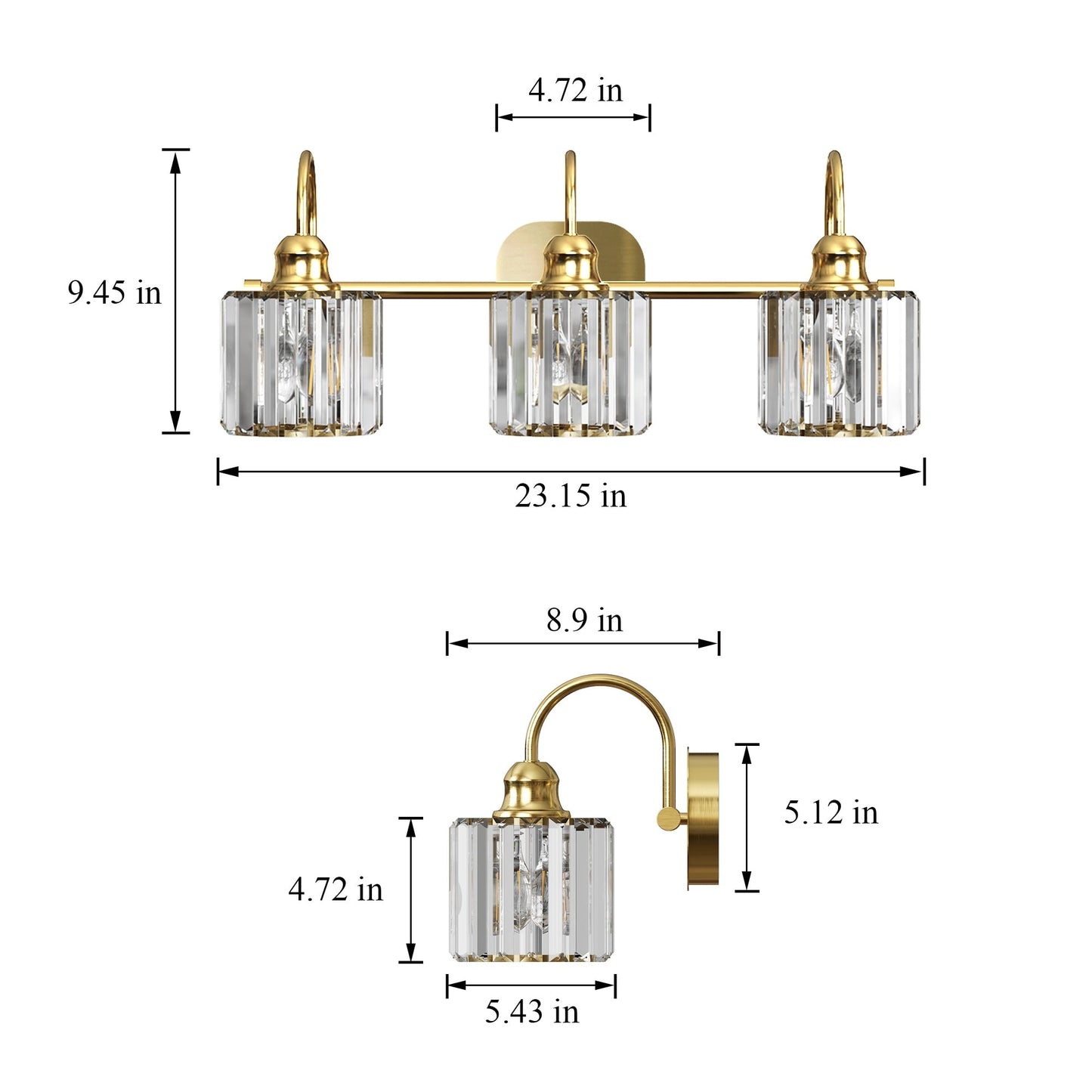 ExBrite Modern Rose Gold 1/2/3/4/5-light Bathroom Dimmable Crystal Vanity Lights Wall Sconces