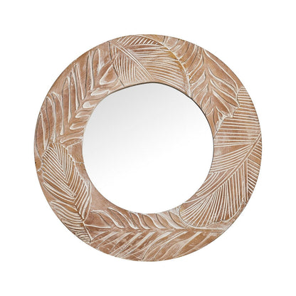 Miroir mural rond en bois sculpté de style ferme - 28 x 28