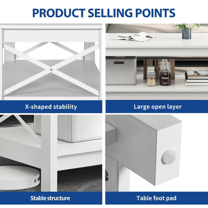 Farmhouse Coffee Table with Storage 2-Tier Center Table for Living Room