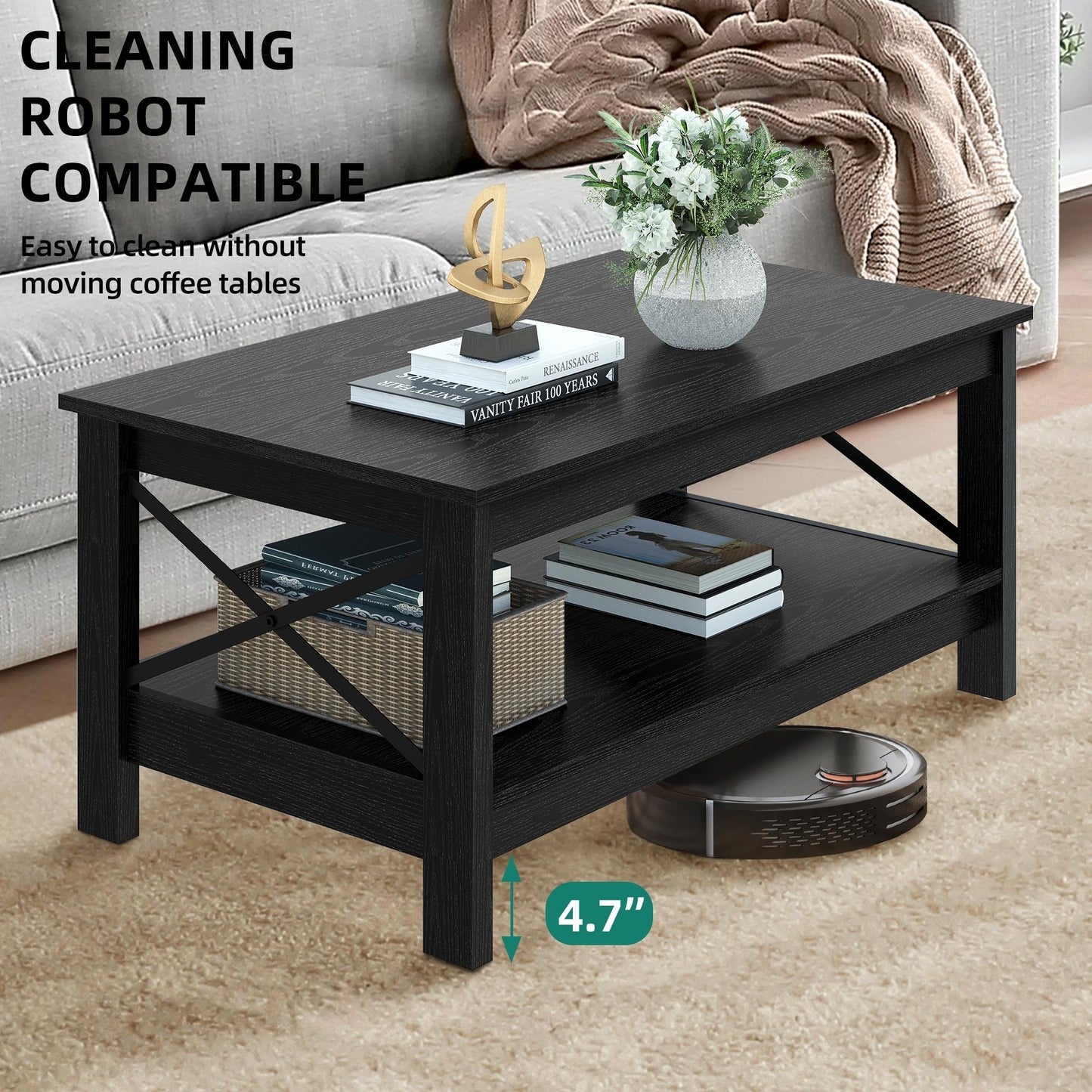 Farmhouse Coffee Table with Storage 2-Tier Center Table for Living Room