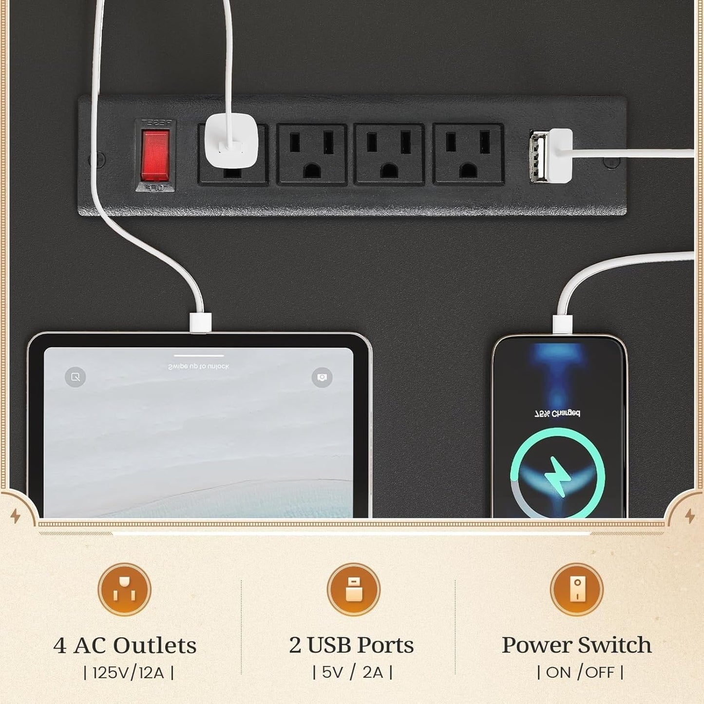 Bureau de direction de ferme Bureau à domicile Tiroir de classement Support d'écran Prise de courant