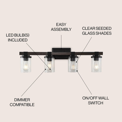Ferme Iron/Seeded Glass Rustic Farmhouse LED Vanity Light, by JONATHAN Y