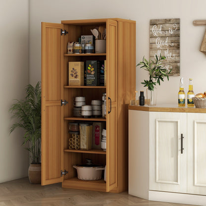 HOMCOM 63 Garde-manger de cuisine à 2 portes, meuble de rangement indépendant avec étagères à 5 niveaux et 2 étagères réglables pour salle à manger