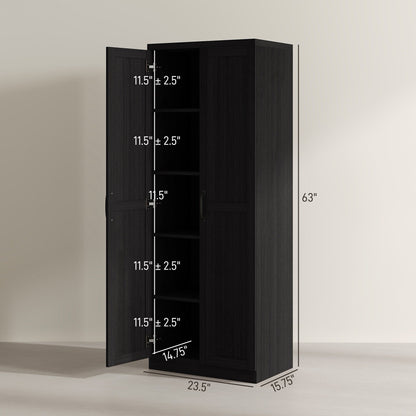 HOMCOM 63 Garde-manger de cuisine à 2 portes, meuble de rangement indépendant avec étagères à 5 niveaux et 2 étagères réglables pour salle à manger