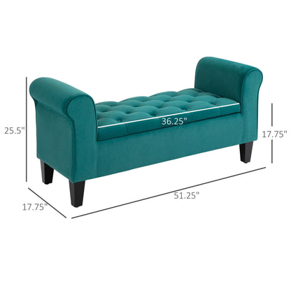 Banc ottoman de rangement capitonné à boutons HOMCOM, banc de lit rembourré avec accoudoirs roulés pour chambre, salon ou couloir