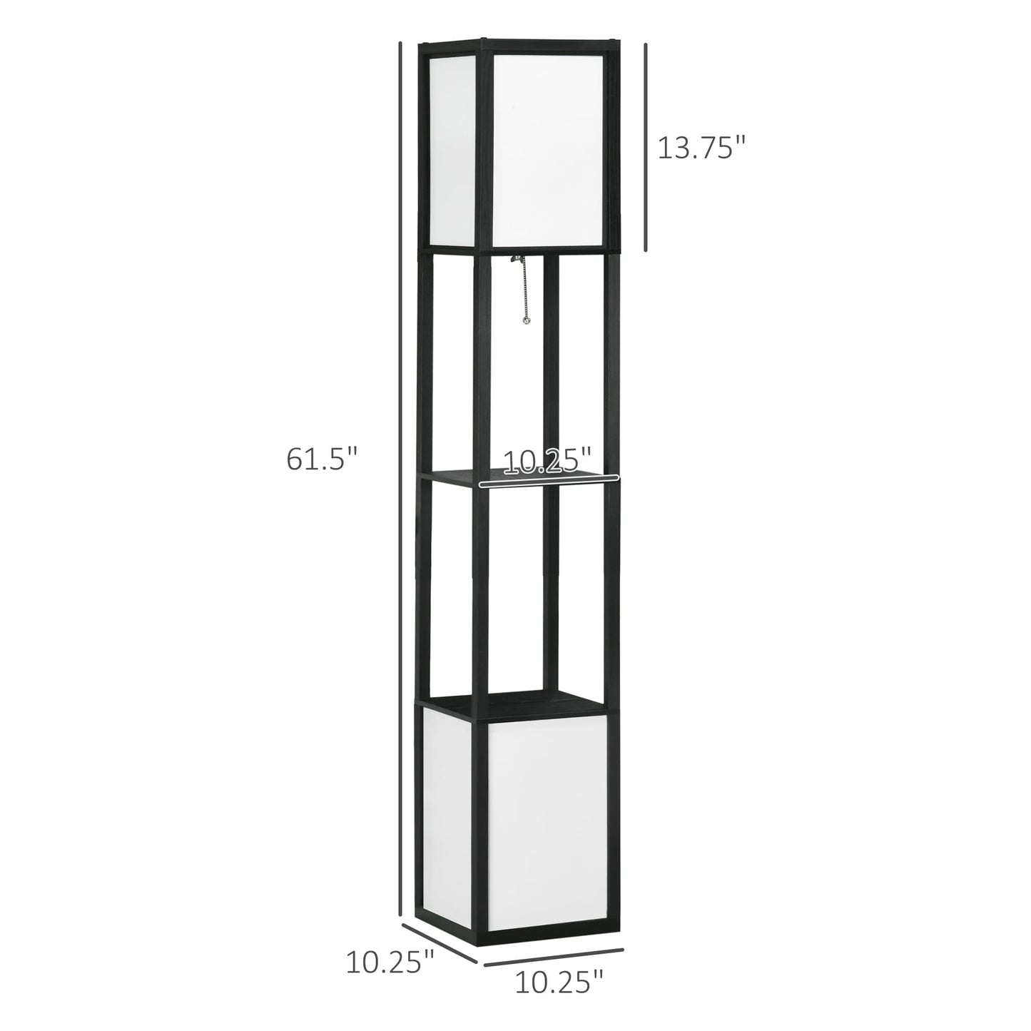 HOMCOM Floor Lamp with Shelves, Dual Light, Modern Tall Standing Lamps, with Fabric Lampshade (Bulb not Included)