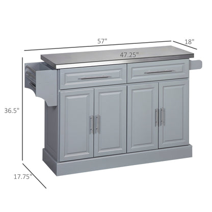 Îlot de cuisine roulant HOMCOM avec rangement, chariot de cuisine portable avec plateau en acier inoxydable, gris - N/A