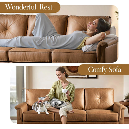 Canapé 3 places rembourré HOOOWOOO Mid-Century avec pieds en bois pour salon