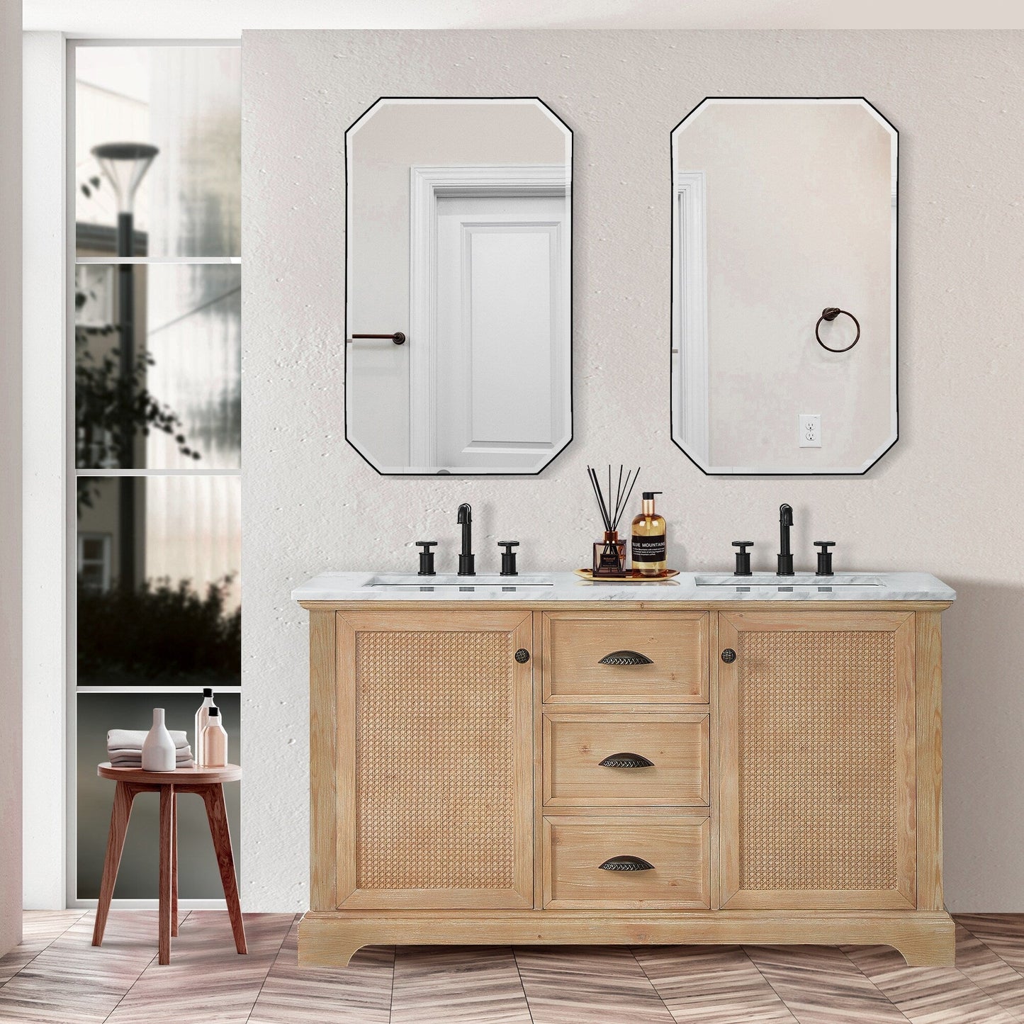 Meuble-lavabo Hervas avec plateau en marbre naturel sans miroir