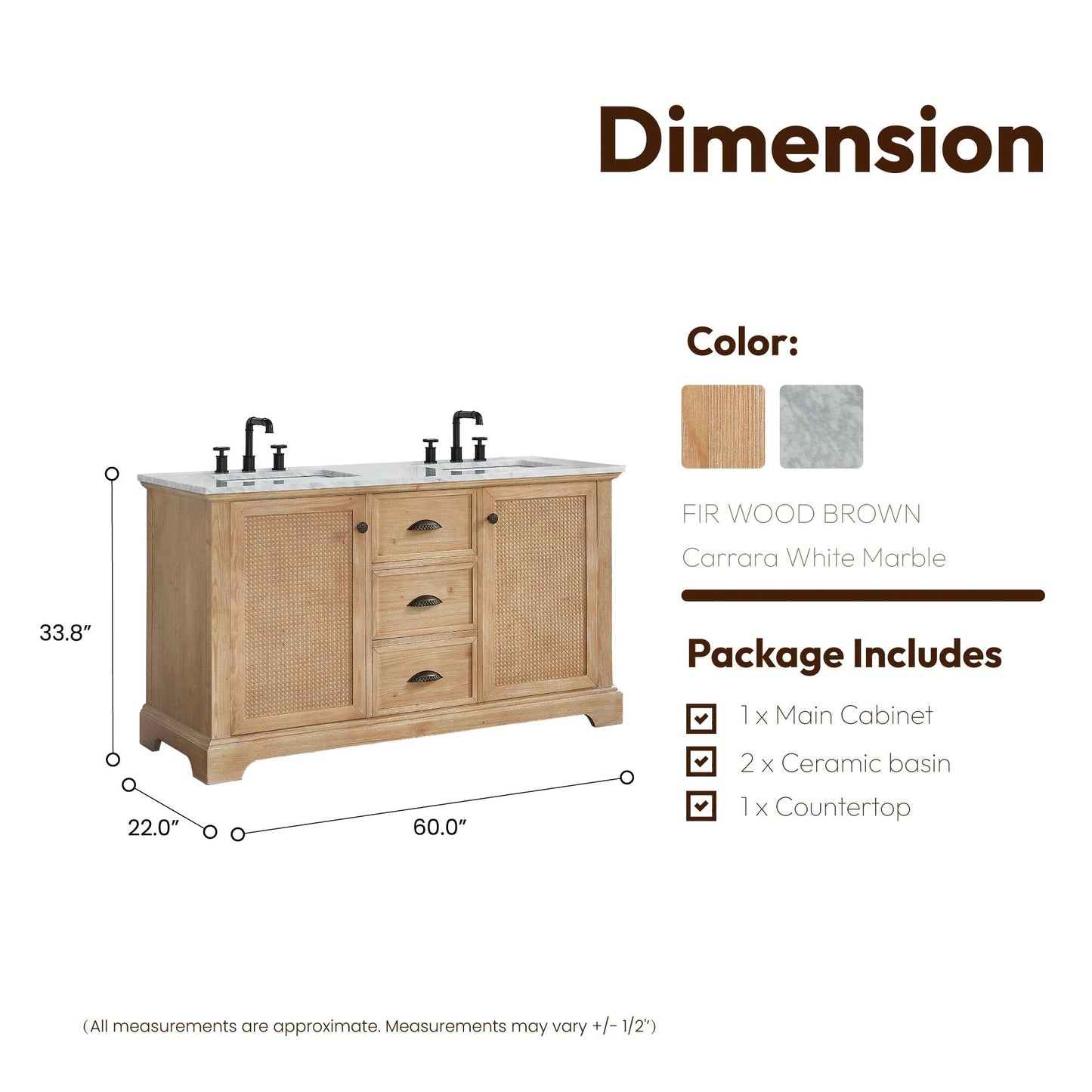 Meuble-lavabo Hervas avec plateau en marbre naturel sans miroir