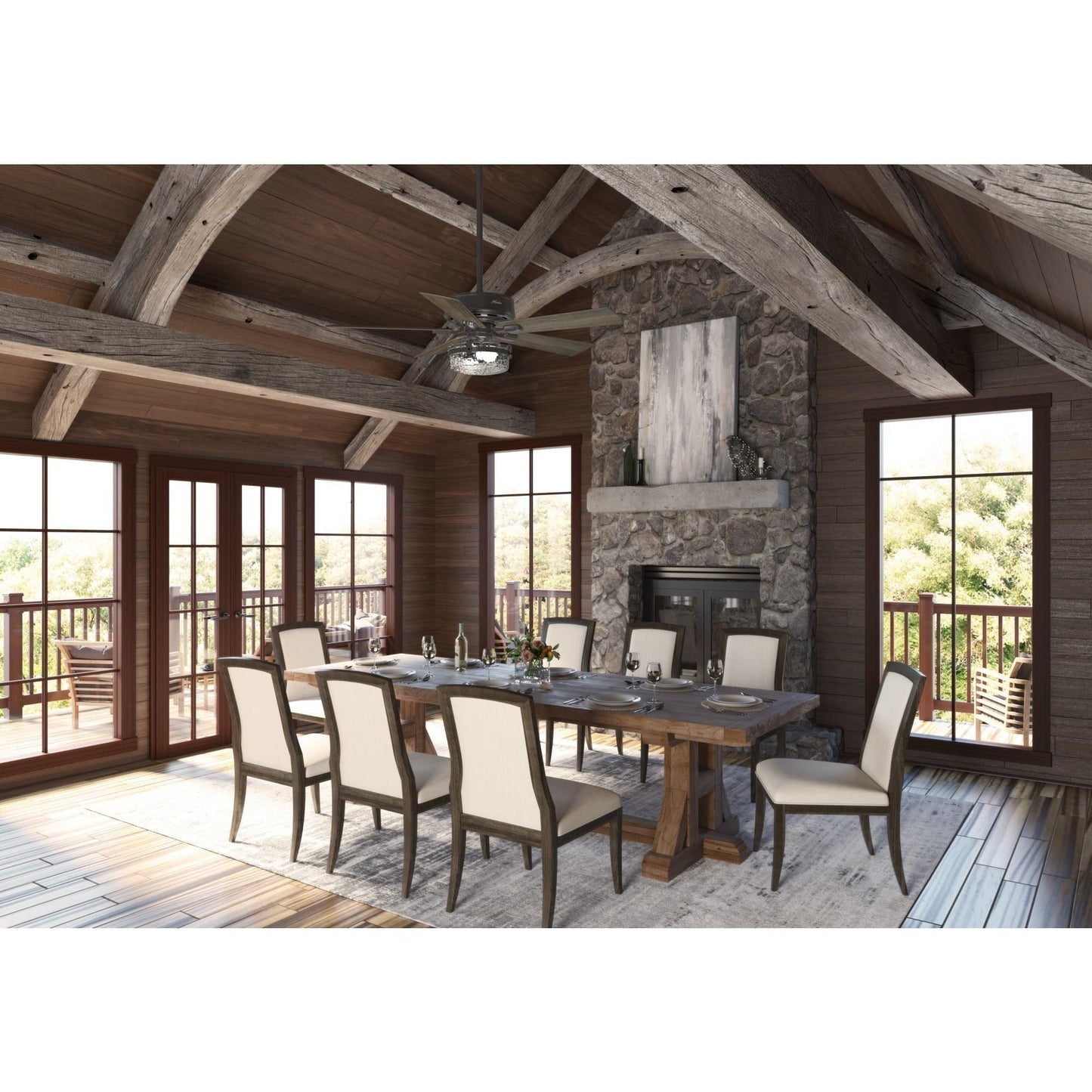 Ventilateur de plafond intérieur/extérieur Hunter 52 Canyon Ridge, éclairage LED, télécommande portative - Style campagnard, rustique, industriel