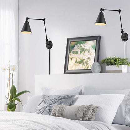 WINGBO Industrial Swing Arm Wall Sconce with Metal Shade,2-Pack...