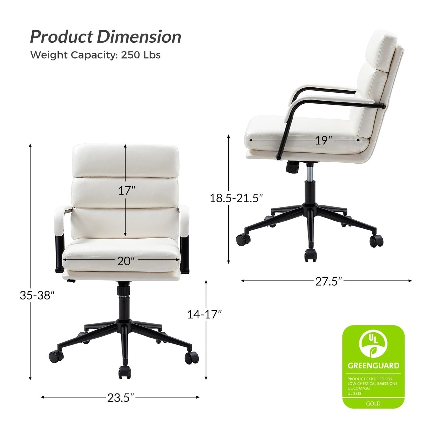 Chaise de travail moderne Joseph en similicuir avec verrouillage de l'inclinaison et inclinaison centrale par HULALA HOME