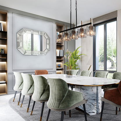 Lustre linéaire moderne Kasy à 5 lumières en verre texturé pour îlot de cuisine, design unique