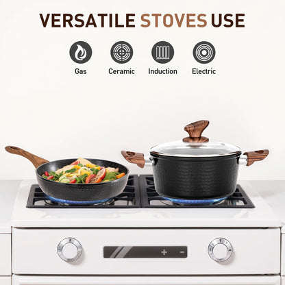 Batterie de cuisine antiadhésive de 15 pièces avec revêtement en granit Kitchen Academy