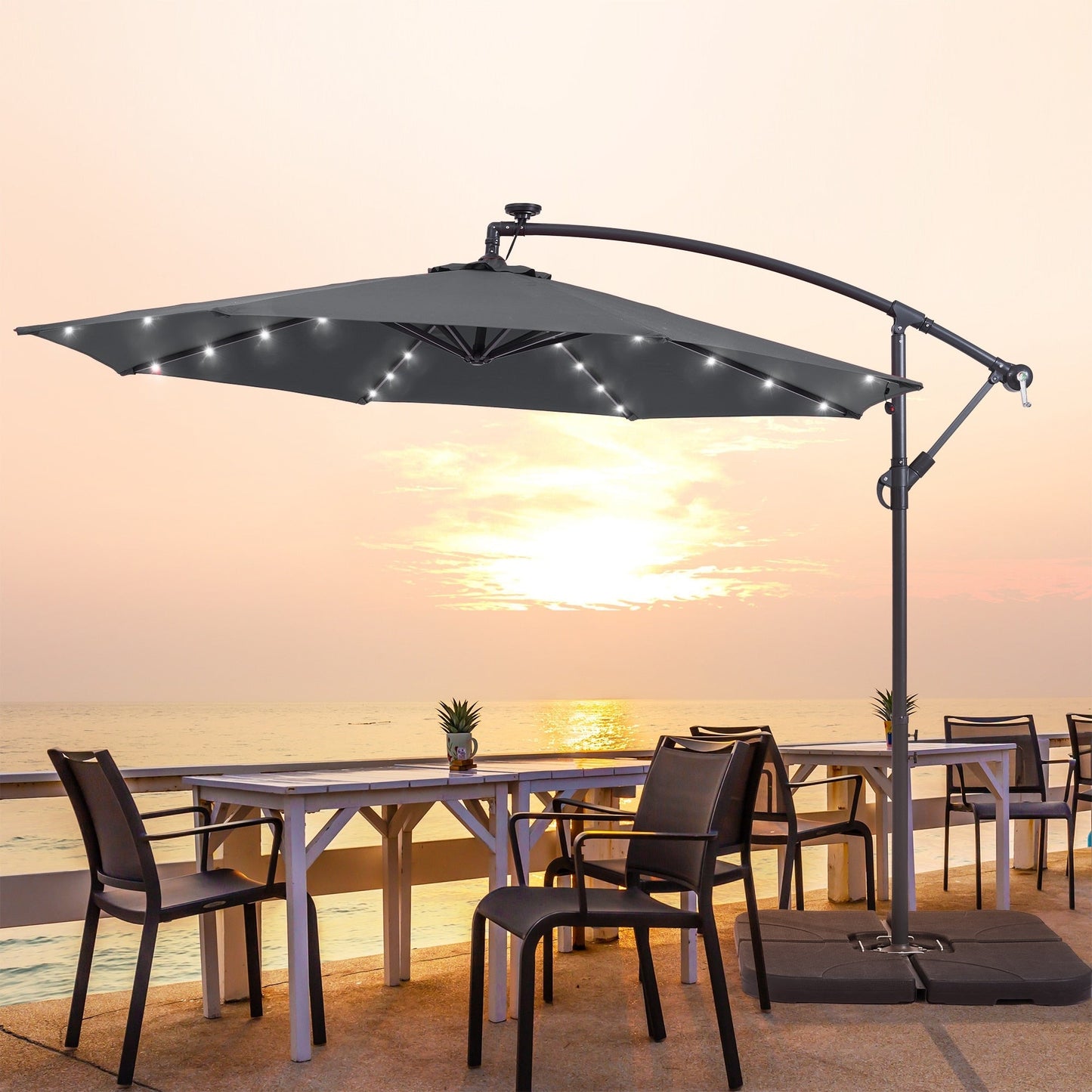 Parasol de terrasse déporté à LED LIVOOSUN de 10 pieds avec base croisée