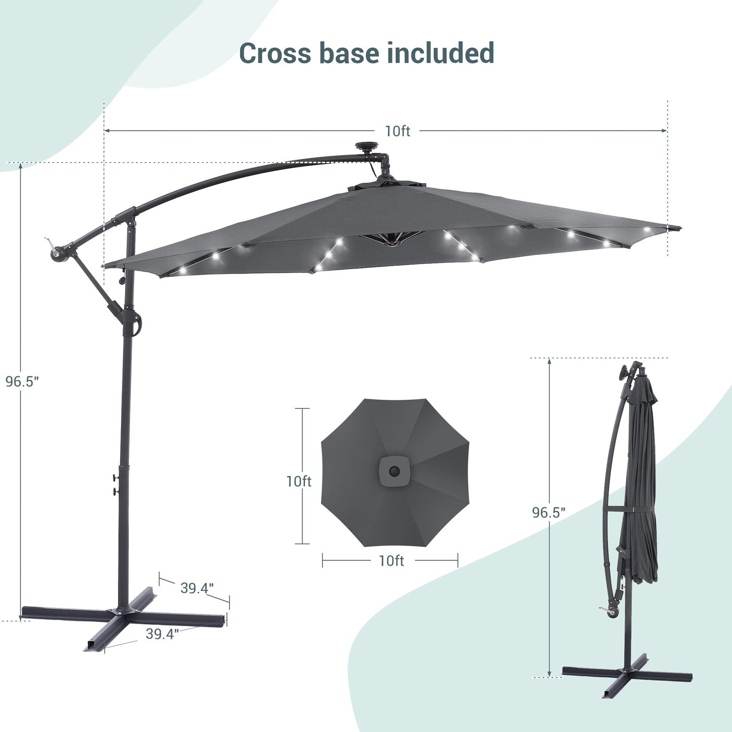 Parasol de terrasse déporté à LED LIVOOSUN de 10 pieds avec base croisée