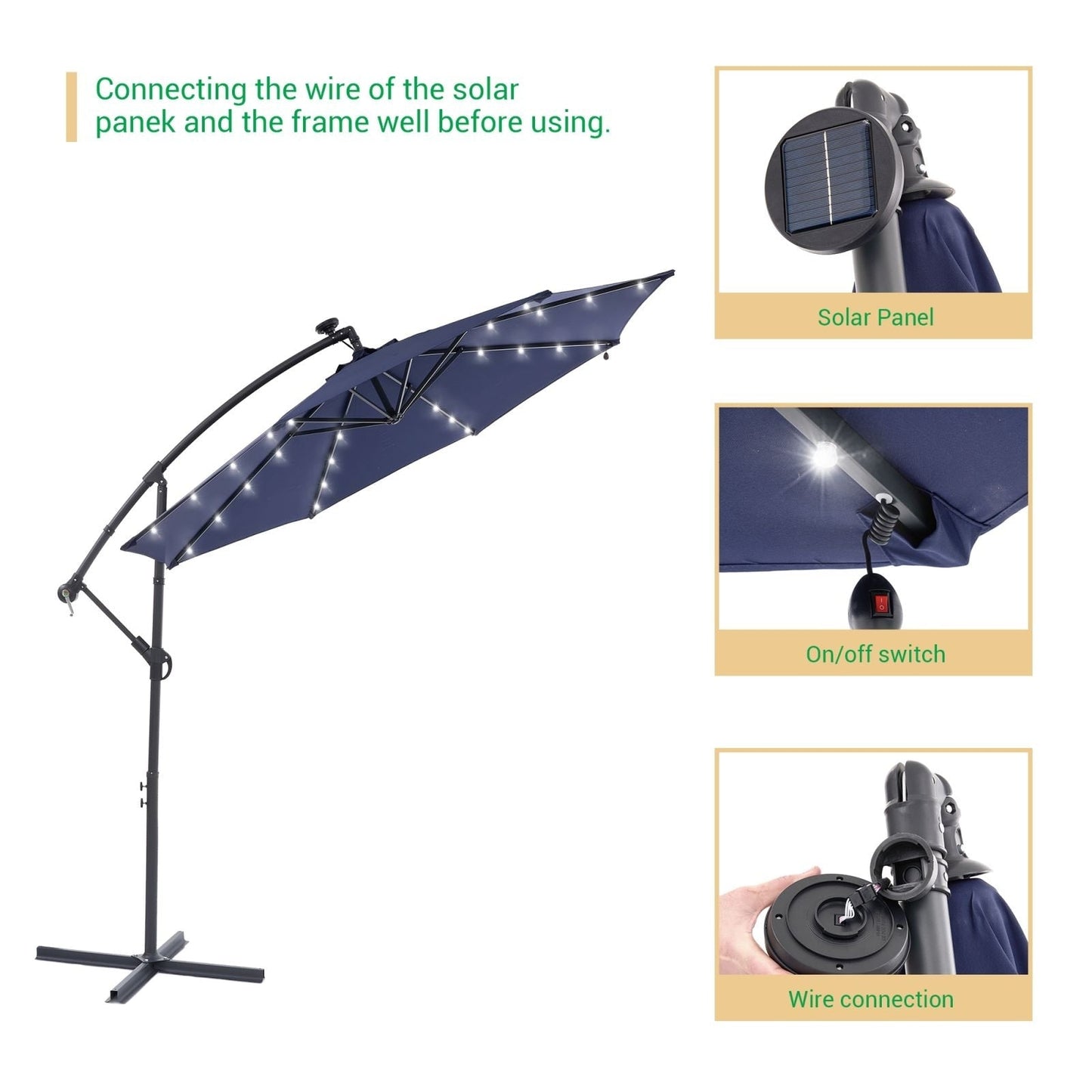 Parasol de terrasse déporté à LED LIVOOSUN de 10 pieds avec base croisée