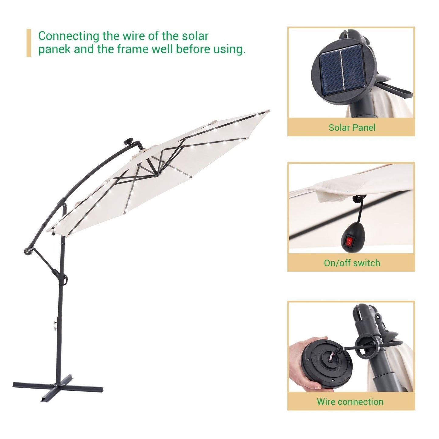 Parasol de terrasse déporté à LED LIVOOSUN de 10 pieds avec base croisée