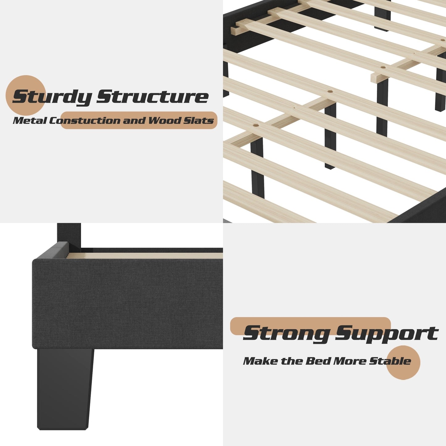 Cadre de lit plateforme rembourré réglable Lifezone Queen Size