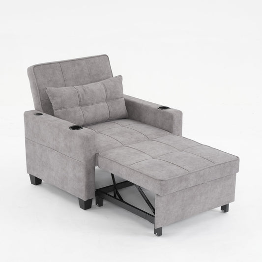Light Grey 68.12 Tech Clothr 3-in-1 Single Convertible Pull Out Sofa with USB Ports and Wear-resistantfor Living Room