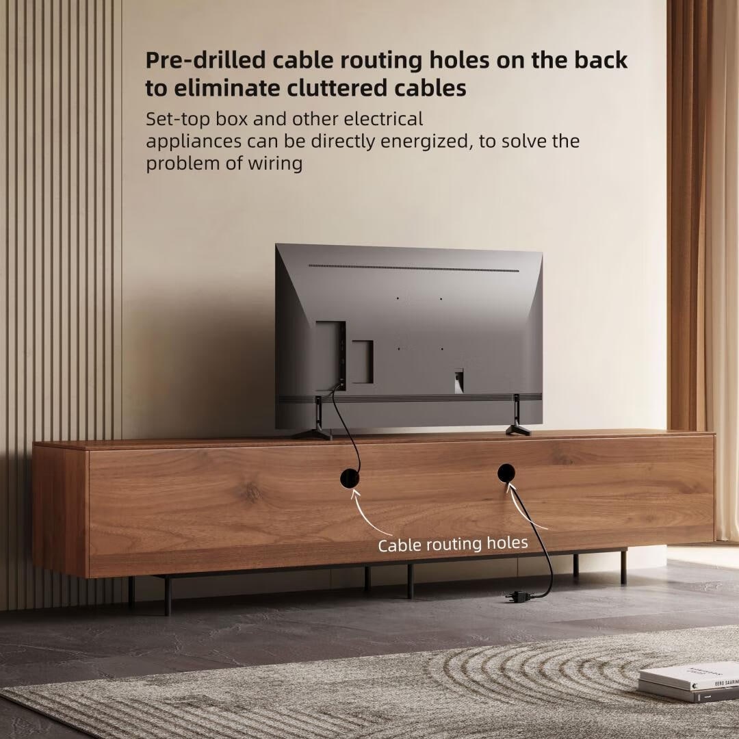 Meuble TV moderne du milieu du siècle avec 4 portes et rangements, compatible avec les téléviseurs jusqu'à 100 pouces, idéal pour le salon