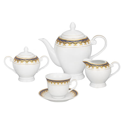 Service de table en porcelaine 57 pièces aux accents dorés et bleus de Lorren Home Trends