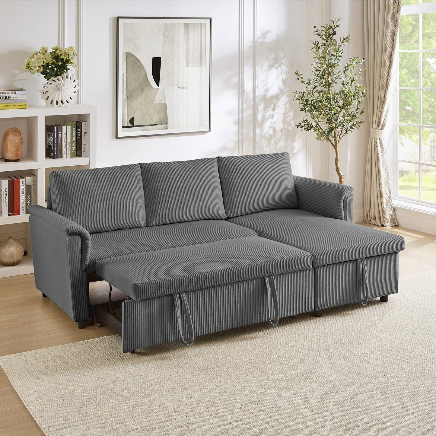 Loveseat Sofa with Chaise Lounge L-Shaped Modular Convertible Sofa with Storage Chaise