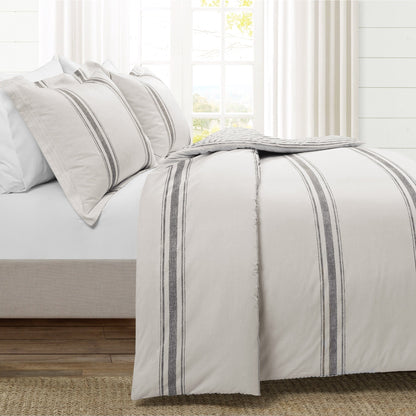 Lush Decor Farmhouse Stripe 3 Piece Duvet Cover Set