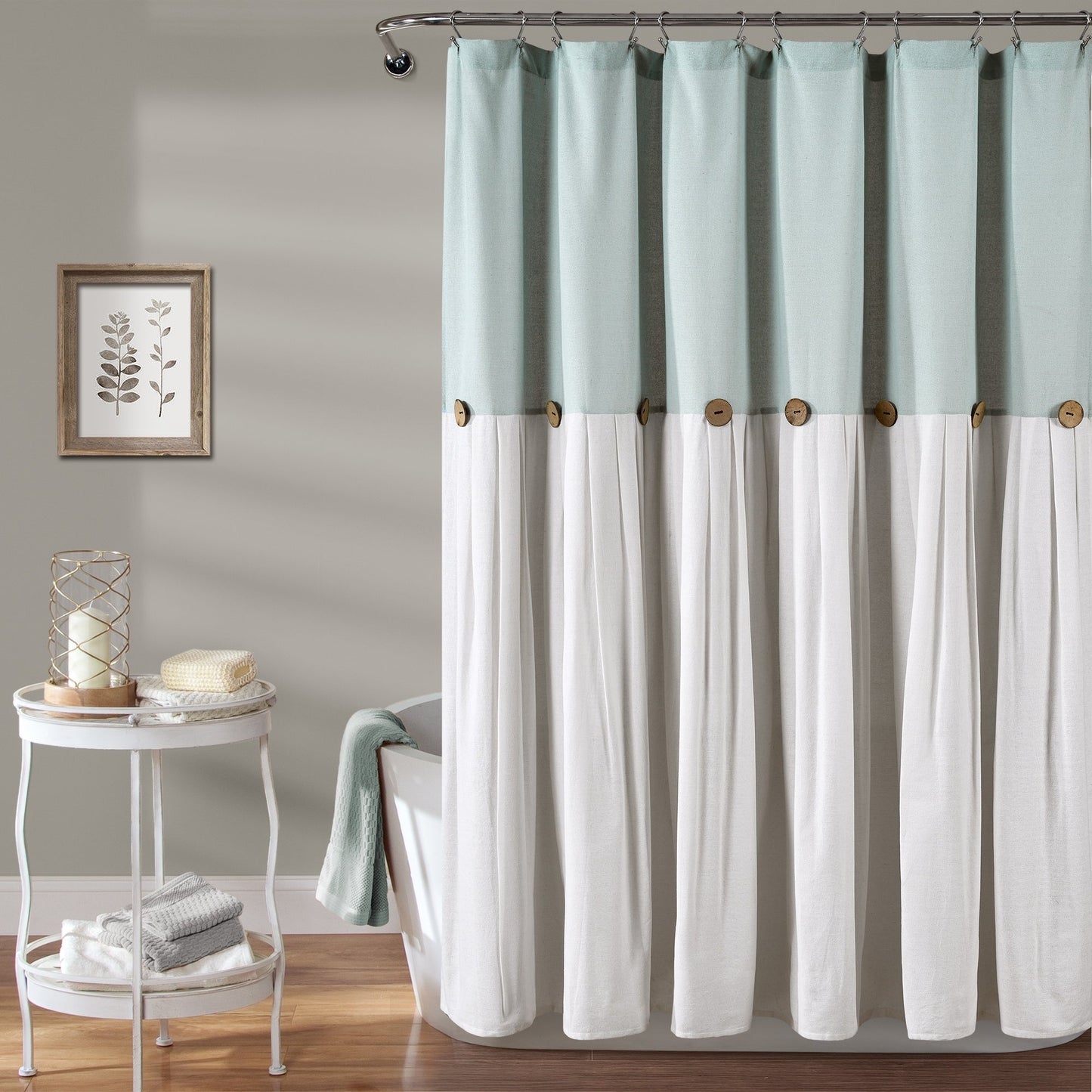 Lush Decor Two-tone Linen Button Shower Curtain