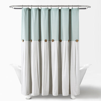 Lush Decor Two-tone Linen Button Shower Curtain