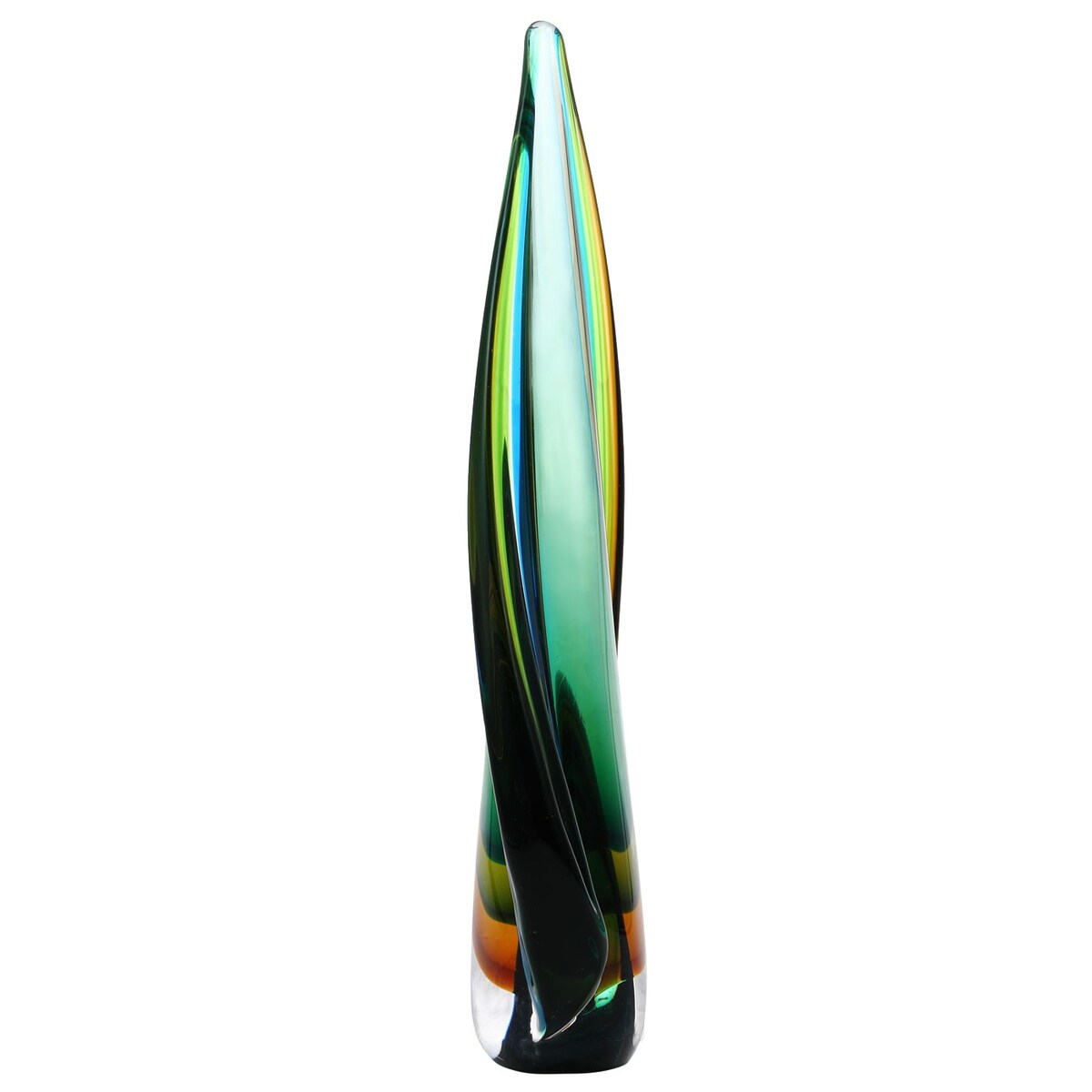 Luxury Lane Hand Blown Green Flame Teardrop Sommerso Art Glass Sculpture 10-18 inch tall