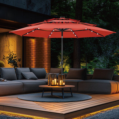 Parasol de terrasse inclinable à 3 niveaux de 10 pieds de MAISON ARTS, parasol d'extérieur à double ventilation avec lumières LED