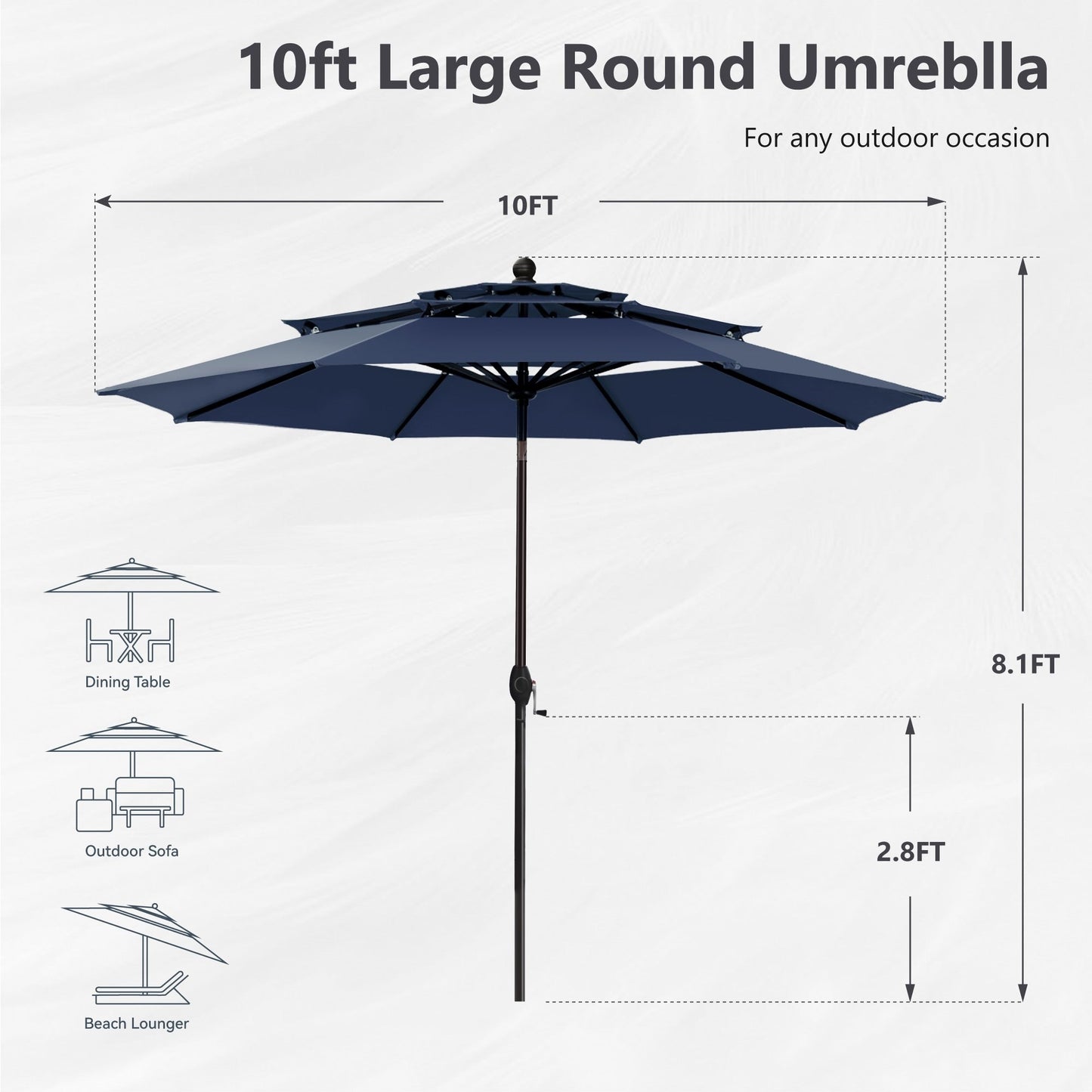 MAISON ARTS 10ft 3 Tiers Vented Patio Outdoor Umbrella with Auto-tilt and Crank Lift