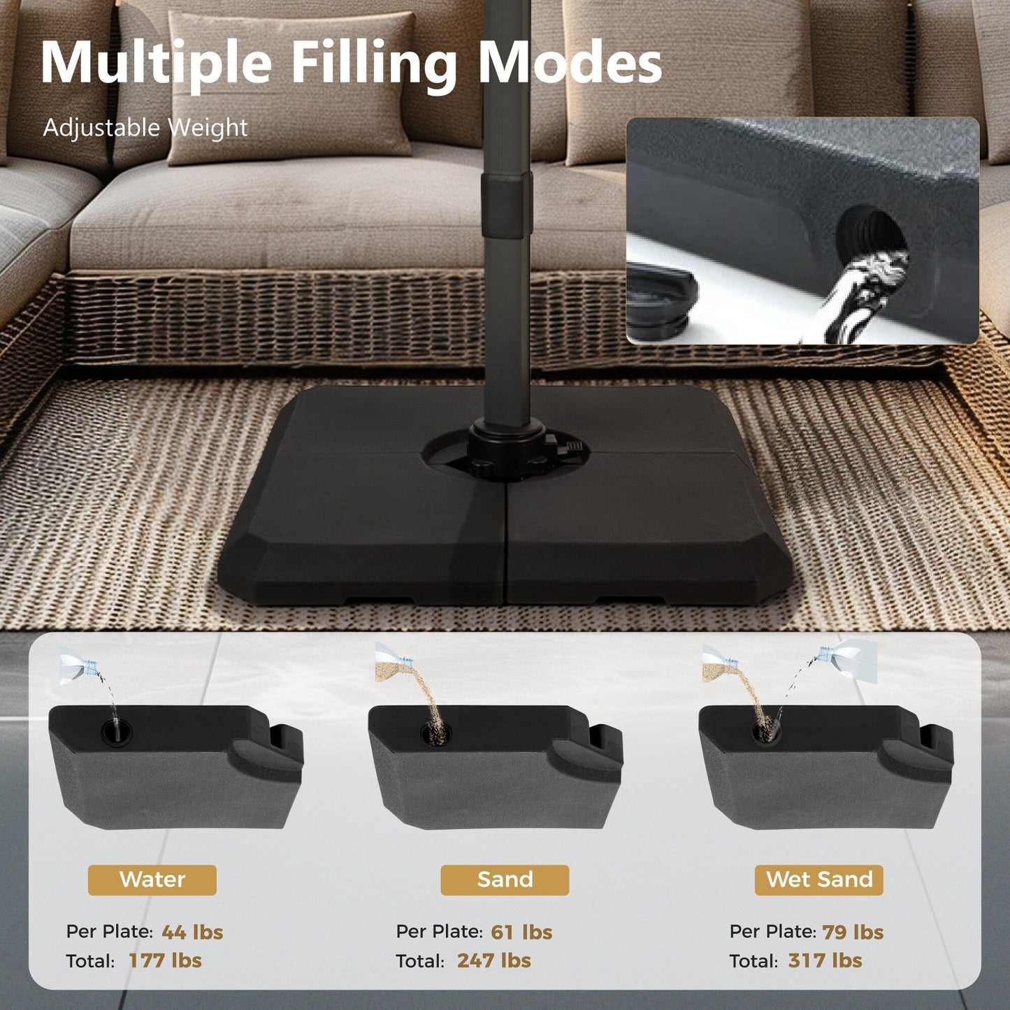 MAISON ARTS Parasol déporté hydraulique automatique de 12 pieds avec mât en aluminium et rotation à 360 degrés