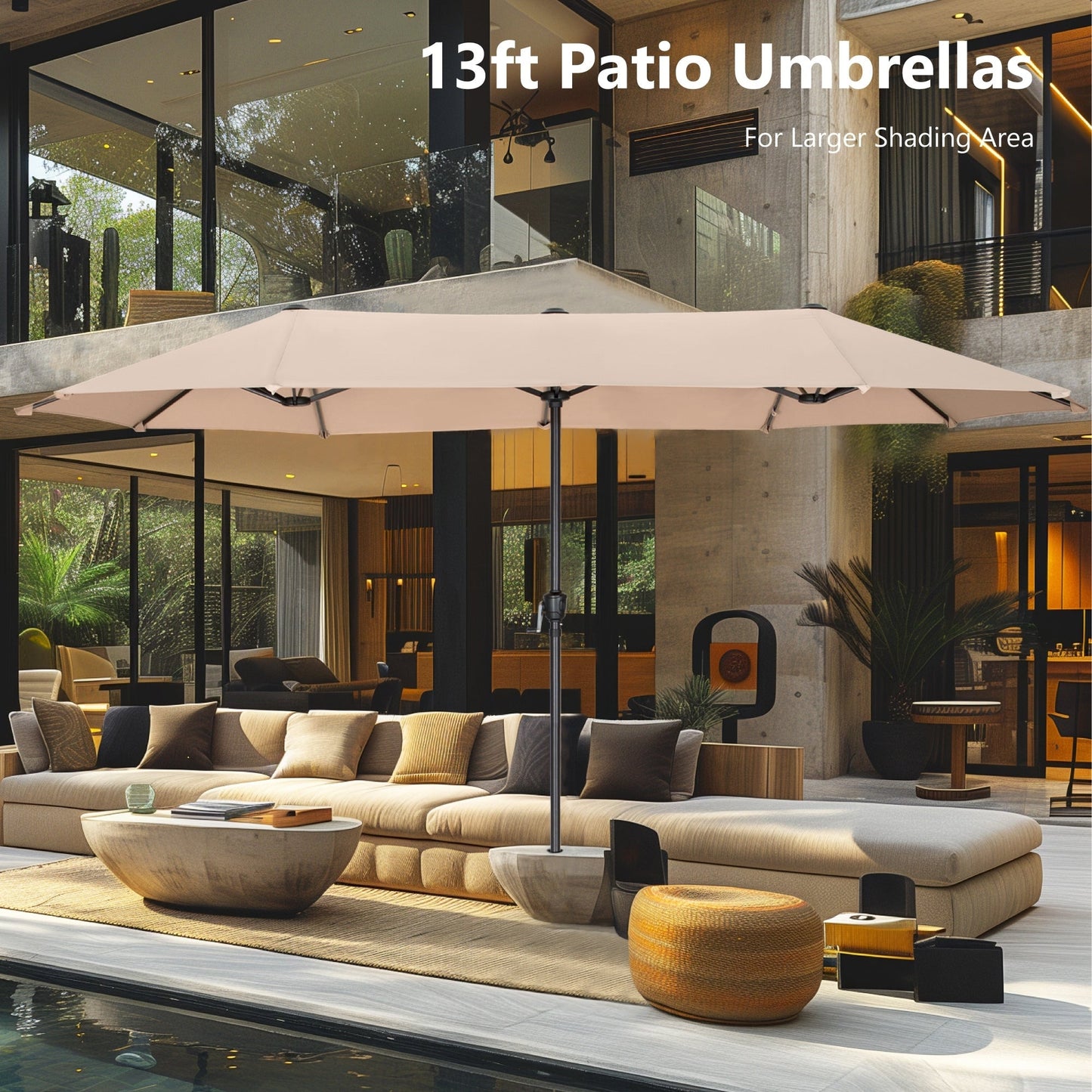 MAISON ARTS 13ft Double -Sided Patio Umbrella Extra Large with Crank