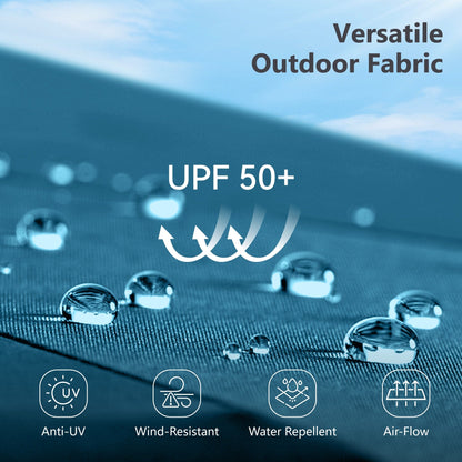 MAISON ARTS Parasol de marché extérieur rectangulaire à manivelle double face de 15 pieds Parasol de patio éclairé par LED solaire avec base incluse