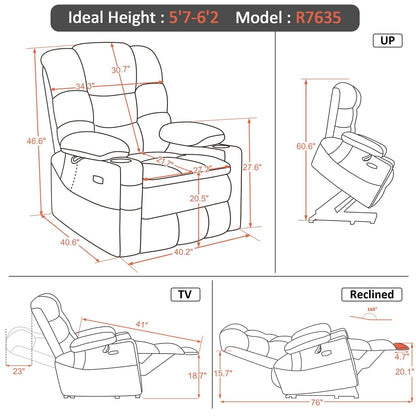 MCombo Large-Wide Dual Motor Power Lift Recliner with Massage and Dual Heating for Big and Tall Elderly, Fabric R7635
