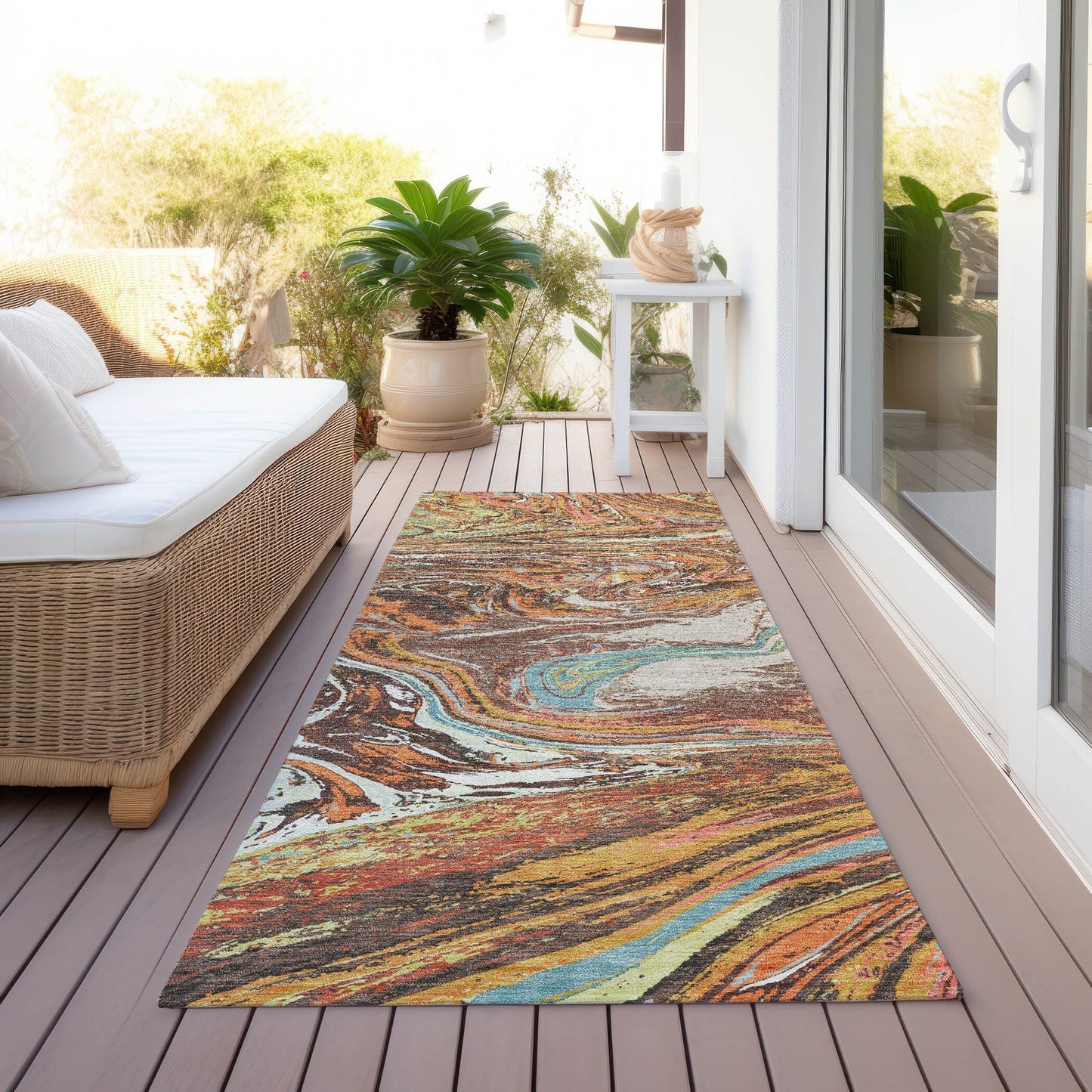 Machine Washable Indoor/ Outdoor Abstract Brushstroke Chantille Rug