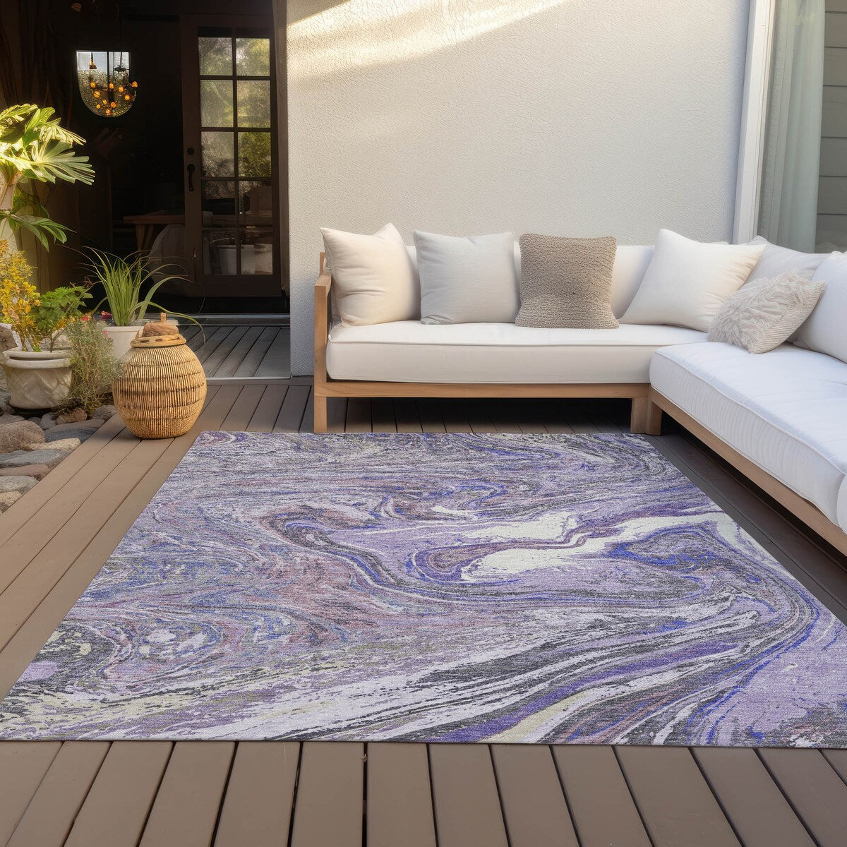 Machine Washable Indoor/ Outdoor Abstract Brushstroke Chantille Rug